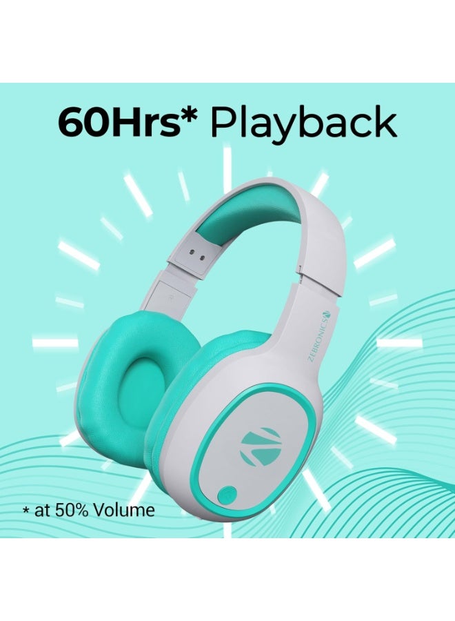 ZEBRONICS Thunder Bluetooth 5.3 Wireless Over Ear Headphones with 60H Backup, Gaming Mode, Dual Pairing, Enc, Aux, Micro Sd, Voice Assistant, Comfortable Earcups, Call Function (Sea Green) - Image 3